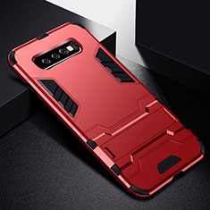 Silikon Hülle Handyhülle und Kunststoff Schutzhülle Tasche mit Ständer R02 für Samsung Galaxy S10 Plus Rot