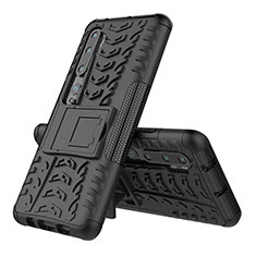 Silikon Hülle Handyhülle und Kunststoff Schutzhülle Tasche mit Ständer R02 für Xiaomi Mi Note 10 Schwarz