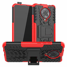 Silikon Hülle Handyhülle und Kunststoff Schutzhülle Tasche mit Ständer R02 für Xiaomi Poco F2 Pro Rot
