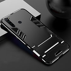 Silikon Hülle Handyhülle und Kunststoff Schutzhülle Tasche mit Ständer R02 für Xiaomi Redmi Note 8 (2021) Schwarz