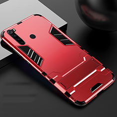 Silikon Hülle Handyhülle und Kunststoff Schutzhülle Tasche mit Ständer R02 für Xiaomi Redmi Note 8T Rot