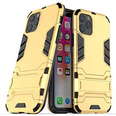 Silikon Hülle Handyhülle und Kunststoff Schutzhülle Tasche mit Ständer R03 für Apple iPhone 11 Pro Max Gold