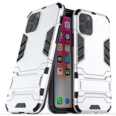 Silikon Hülle Handyhülle und Kunststoff Schutzhülle Tasche mit Ständer R03 für Apple iPhone 11 Pro Max Silber