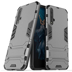 Silikon Hülle Handyhülle und Kunststoff Schutzhülle Tasche mit Ständer R03 für Huawei Honor 20 Grau