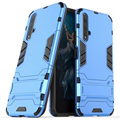 Silikon Hülle Handyhülle und Kunststoff Schutzhülle Tasche mit Ständer R03 für Huawei Honor 20 Hellblau