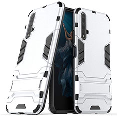 Silikon Hülle Handyhülle und Kunststoff Schutzhülle Tasche mit Ständer R03 für Huawei Honor 20 Weiß
