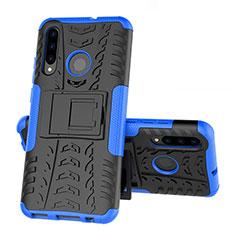 Silikon Hülle Handyhülle und Kunststoff Schutzhülle Tasche mit Ständer R03 für Huawei Honor 20E Blau