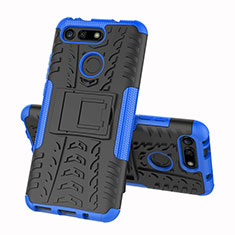 Silikon Hülle Handyhülle und Kunststoff Schutzhülle Tasche mit Ständer R03 für Huawei Honor View 20 Blau
