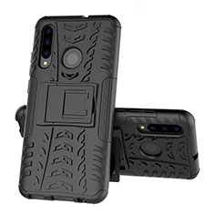Silikon Hülle Handyhülle und Kunststoff Schutzhülle Tasche mit Ständer R03 für Huawei P Smart+ Plus (2019) Schwarz
