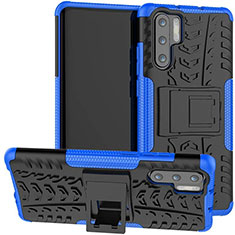 Silikon Hülle Handyhülle und Kunststoff Schutzhülle Tasche mit Ständer R03 für Huawei P30 Pro New Edition Blau