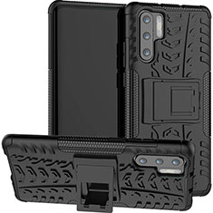 Silikon Hülle Handyhülle und Kunststoff Schutzhülle Tasche mit Ständer R03 für Huawei P30 Pro New Edition Schwarz