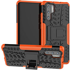 Silikon Hülle Handyhülle und Kunststoff Schutzhülle Tasche mit Ständer R03 für Huawei P30 Pro Orange