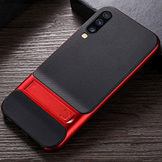Silikon Hülle Handyhülle und Kunststoff Schutzhülle Tasche mit Ständer R03 für Samsung Galaxy A70 Rot