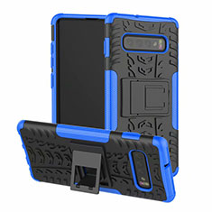 Silikon Hülle Handyhülle und Kunststoff Schutzhülle Tasche mit Ständer R03 für Samsung Galaxy S10 5G Blau