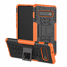 Silikon Hülle Handyhülle und Kunststoff Schutzhülle Tasche mit Ständer R03 für Samsung Galaxy S10 Orange