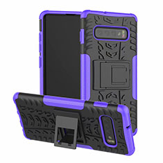 Silikon Hülle Handyhülle und Kunststoff Schutzhülle Tasche mit Ständer R03 für Samsung Galaxy S10 Violett