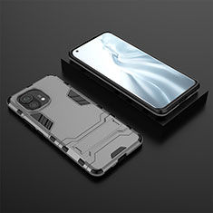 Silikon Hülle Handyhülle und Kunststoff Schutzhülle Tasche mit Ständer R03 für Xiaomi Mi 11 5G Grau