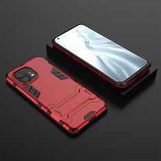 Silikon Hülle Handyhülle und Kunststoff Schutzhülle Tasche mit Ständer R03 für Xiaomi Mi 11 5G Rot