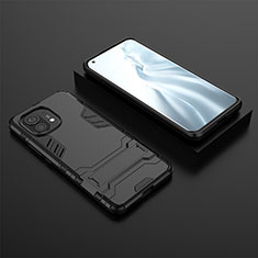 Silikon Hülle Handyhülle und Kunststoff Schutzhülle Tasche mit Ständer R03 für Xiaomi Mi 11 5G Schwarz