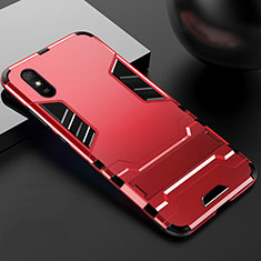 Silikon Hülle Handyhülle und Kunststoff Schutzhülle Tasche mit Ständer R03 für Xiaomi Redmi 9AT Rot