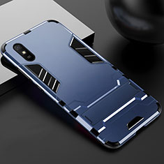 Silikon Hülle Handyhülle und Kunststoff Schutzhülle Tasche mit Ständer R03 für Xiaomi Redmi 9i Blau