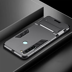 Silikon Hülle Handyhülle und Kunststoff Schutzhülle Tasche mit Ständer R03 für Xiaomi Redmi Note 8T Grau