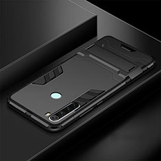 Silikon Hülle Handyhülle und Kunststoff Schutzhülle Tasche mit Ständer R03 für Xiaomi Redmi Note 8T Schwarz