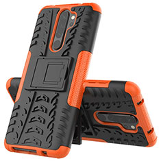 Silikon Hülle Handyhülle und Kunststoff Schutzhülle Tasche mit Ständer R04 für Xiaomi Redmi Note 8 Pro Orange