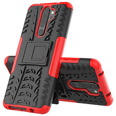 Silikon Hülle Handyhülle und Kunststoff Schutzhülle Tasche mit Ständer R04 für Xiaomi Redmi Note 8 Pro Rot