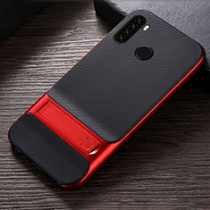 Silikon Hülle Handyhülle und Kunststoff Schutzhülle Tasche mit Ständer R04 für Xiaomi Redmi Note 8T Rot