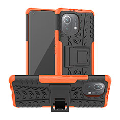 Silikon Hülle Handyhülle und Kunststoff Schutzhülle Tasche mit Ständer R06 für Xiaomi Mi 11 5G Orange
