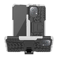 Silikon Hülle Handyhülle und Kunststoff Schutzhülle Tasche mit Ständer R06 für Xiaomi Mi 11 5G Weiß
