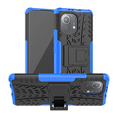 Silikon Hülle Handyhülle und Kunststoff Schutzhülle Tasche mit Ständer R06 für Xiaomi Mi 11 Lite 5G Blau