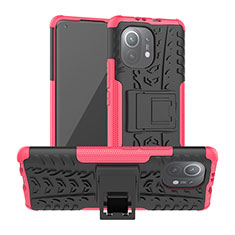 Silikon Hülle Handyhülle und Kunststoff Schutzhülle Tasche mit Ständer R06 für Xiaomi Mi 11 Lite 5G Pink