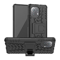 Silikon Hülle Handyhülle und Kunststoff Schutzhülle Tasche mit Ständer R06 für Xiaomi Mi 11 Lite 5G Schwarz