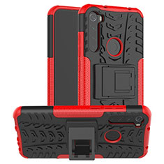 Silikon Hülle Handyhülle und Kunststoff Schutzhülle Tasche mit Ständer R06 für Xiaomi Redmi Note 8 (2021) Rot