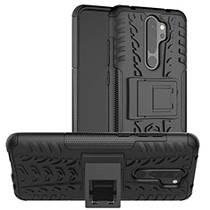 Silikon Hülle Handyhülle und Kunststoff Schutzhülle Tasche mit Ständer R06 für Xiaomi Redmi Note 8 (2021) Schwarz