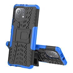 Silikon Hülle Handyhülle und Kunststoff Schutzhülle Tasche mit Ständer R07 für Xiaomi Mi 11 5G Blau