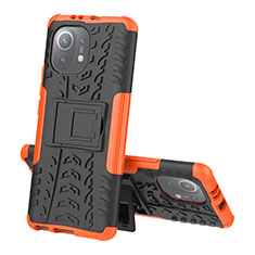 Silikon Hülle Handyhülle und Kunststoff Schutzhülle Tasche mit Ständer R07 für Xiaomi Mi 11 5G Orange