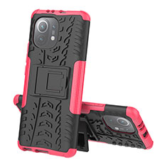 Silikon Hülle Handyhülle und Kunststoff Schutzhülle Tasche mit Ständer R07 für Xiaomi Mi 11 5G Pink
