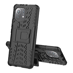 Silikon Hülle Handyhülle und Kunststoff Schutzhülle Tasche mit Ständer R07 für Xiaomi Mi 11 5G Schwarz