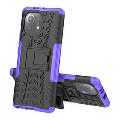Silikon Hülle Handyhülle und Kunststoff Schutzhülle Tasche mit Ständer R07 für Xiaomi Mi 11 5G Violett