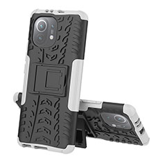 Silikon Hülle Handyhülle und Kunststoff Schutzhülle Tasche mit Ständer R07 für Xiaomi Mi 11 5G Weiß
