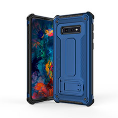 Silikon Hülle Handyhülle und Kunststoff Schutzhülle Tasche mit Ständer T01 für Samsung Galaxy S10e Blau und Schwarz