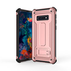 Silikon Hülle Handyhülle und Kunststoff Schutzhülle Tasche mit Ständer T01 für Samsung Galaxy S10e Rosegold