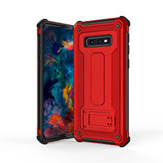 Silikon Hülle Handyhülle und Kunststoff Schutzhülle Tasche mit Ständer T01 für Samsung Galaxy S10e Rot