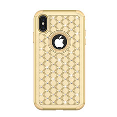 Silikon Hülle Handyhülle und Kunststoff Schutzhülle Tasche Vorder und Rückseite 360 Grad Bling-Bling für Apple iPhone X Gold