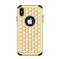 Silikon Hülle Handyhülle und Kunststoff Schutzhülle Tasche Vorder und Rückseite 360 Grad Bling-Bling für Apple iPhone X Gold und Schwarz