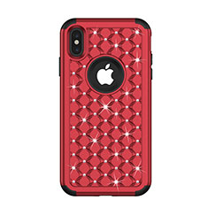 Silikon Hülle Handyhülle und Kunststoff Schutzhülle Tasche Vorder und Rückseite 360 Grad Bling-Bling für Apple iPhone X Rot