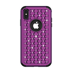 Silikon Hülle Handyhülle und Kunststoff Schutzhülle Tasche Vorder und Rückseite 360 Grad Bling-Bling für Apple iPhone X Violett